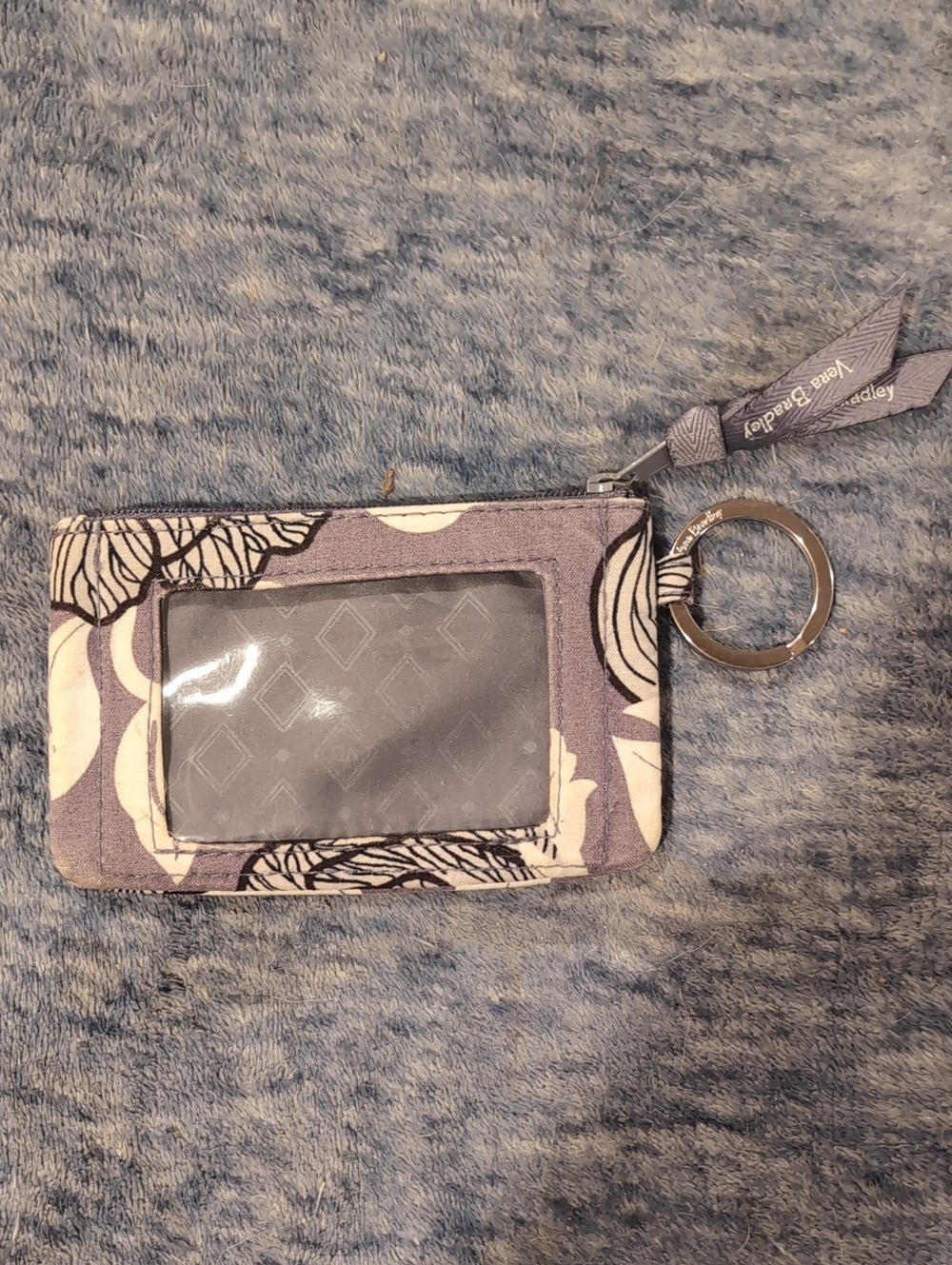 Vera Bradley Gray and White Floral Key And ID Holder - Picture 2 of 5